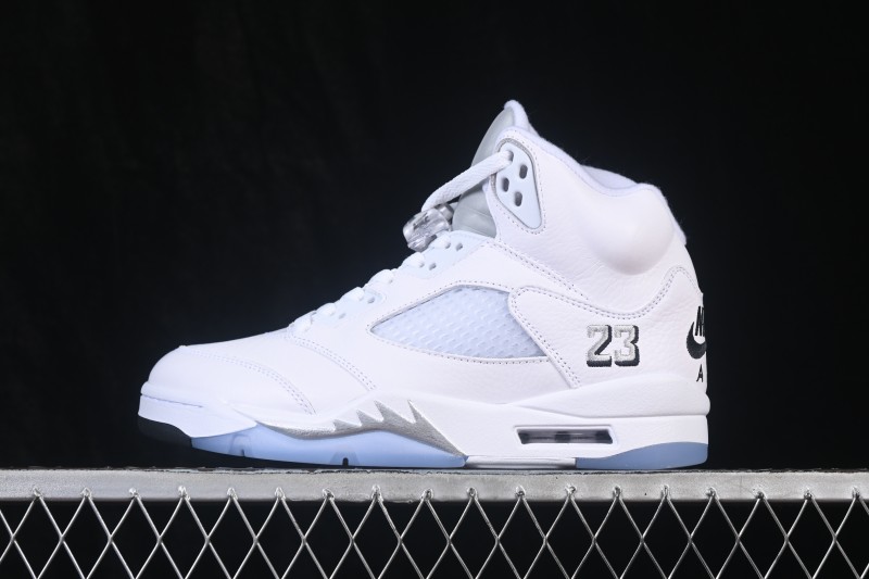 Nike Air Jordan 5 Retro "White Metallic" Men's Basketball Shoes with Premium Leather Upper - HQ7978-103