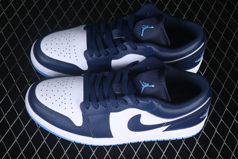 Nike Air Jordan 1 Low Retro Basketball Shoes with Classic White and Blue Colorway - 553558-404