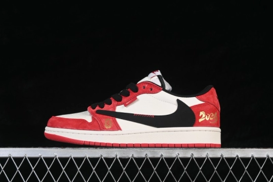Nike Travis Scott x Fragment Design x Air Jordan 1 Low OG SP Casual Lifestyle Sneakers with Multi-Brand Collaboration and Contrast Colorway - QW5288-142