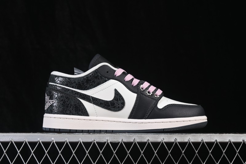 Nike Air Jordan 1 Low Retro Basketball Shoes with Cracked Leather Design - II0595-001