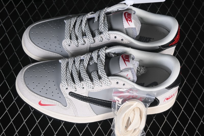 Nike Travis Scott x Fragment Design x Air Jordan 1 Low OG SP Retro High-Quality Lifestyle Sneakers with Multi-Brand Collaboration Grey Red Contrast - JP2026-117