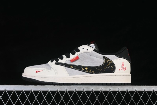 Nike Travis Scott x Fragment Design x Air Jordan 1 Low OG SP Retro Sneakers with Suede Overlays - HG0026-023