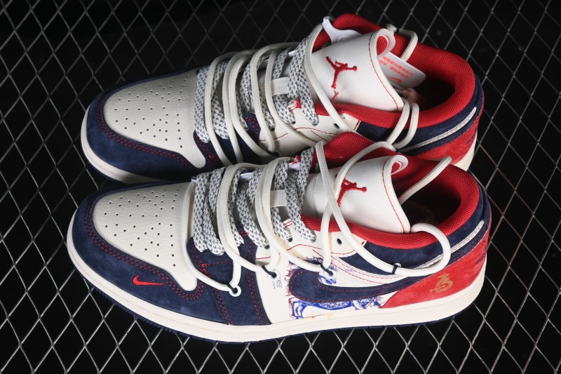 Nike Air Jordan 1 Low Retro Basketball Shoes with CNY Year of Horse Color Blocking - HT5088-643