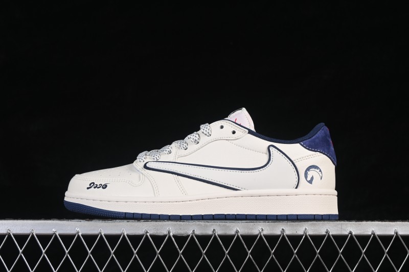 Nike Travis Scott x Fragment Design x Air Jordan 1 Low OG SP Retro Basketball Lifestyle Shoes with Reversed Swoosh and Premium Leather - FF9989-013