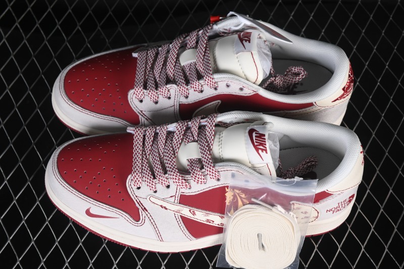 Nike Air Jordan 1 Low Year of the Horse Limited Edition Burgundy and White Contrast Low-Top Retro Basketball Shoes - JP2026-120