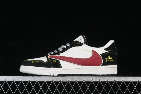 Jordan Air Jordan 1 Low AJ1 Year of the Horse Black Red Athletic Retro Low-Top Basketball Shoes - JW1188-181