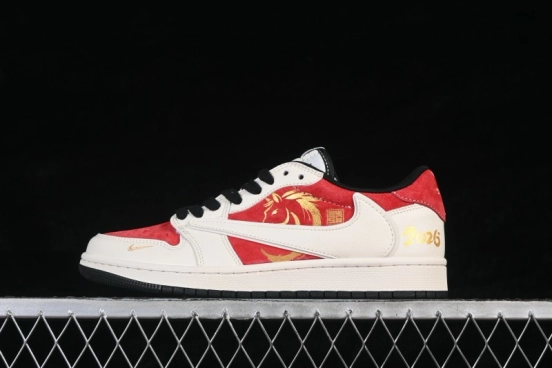 Nike Air Jordan 1 Low Retro Basketball Shoes with Year of the Horse Special Gold and Red Design - JP2026-161