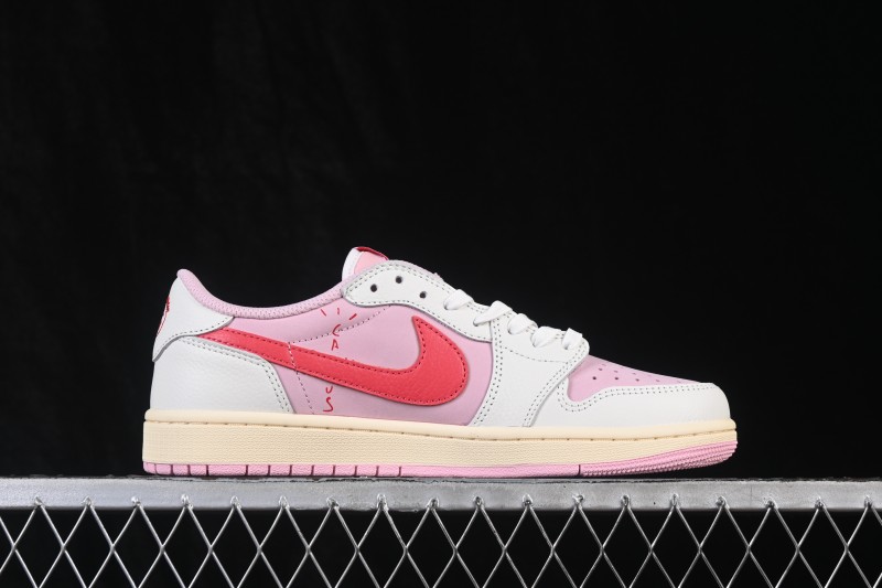 Nike Air Jordan 1 Low OG Travis Scott Reverse Swoosh Premium Leather Sneakers - IQ7604-101