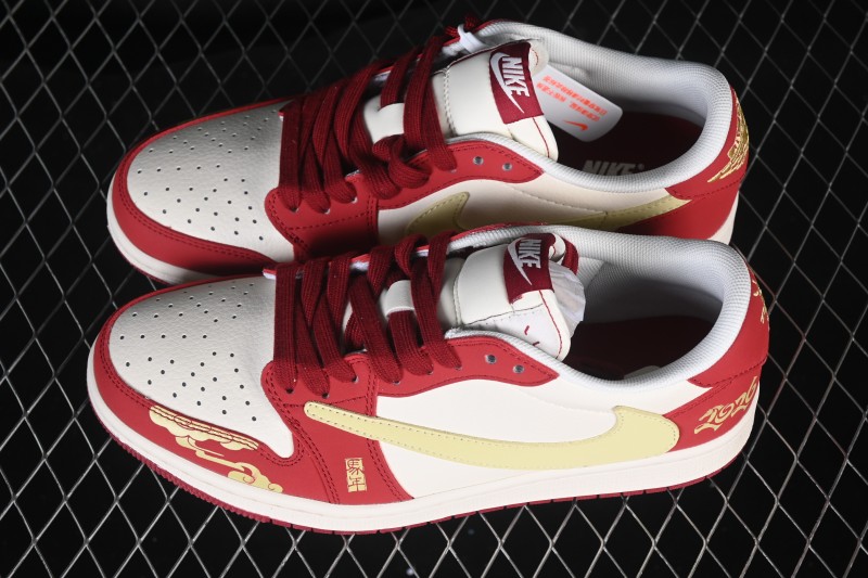 Nike Air Jordan 1 Low AJ1 Year of the Horse Limited Edition Xiangyun Red Gold Premium Custom Low-Top Retro Basketball Shoes - MZ9588-827