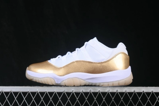 Nike Air Jordan 11 Low Retro Basketball Shoes with Metallic Gold Accents and Carbon Fiber Plate - AH7860-102