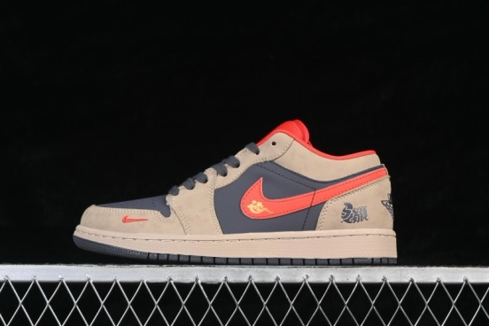 Nike Air Jordan 1 Low Chinese New Year Year of the Horse Edition Retro Basketball Shoes with Premium Mocha and Red Accents - QD1988-010