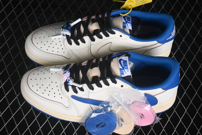 Nike Travis Scott x Air Jordan 1 Low OG Retro Sneakers with Reverse Swoosh Design - DM7866-104