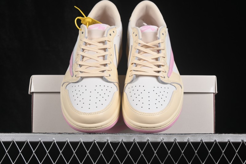 Nike Air Jordan 1 Low OG Travis Scott Reverse Swoosh Premium Full-Grain Leather Sneakers - IQ7604-100
