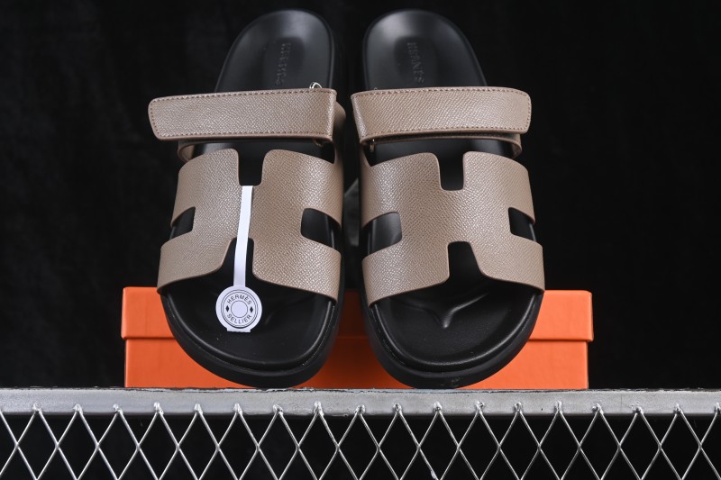 Hermes Chypre Flat Slide Sandals Elephant Gray