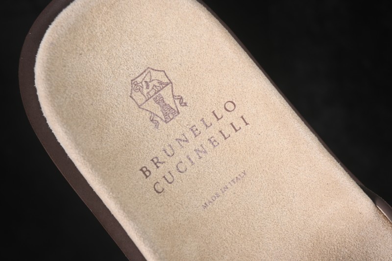 Brunello Cucinelli Suede Flat Slip-On Open-Toe Slide Sandal MZUSOLY236CAY70 BROWN