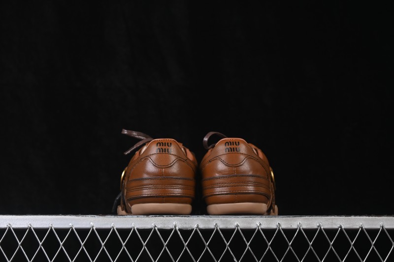 MiuMiu Gymnasium FW25 Calf Leather Buckle Lace-Up Low-Top Casual Shoes - Brown