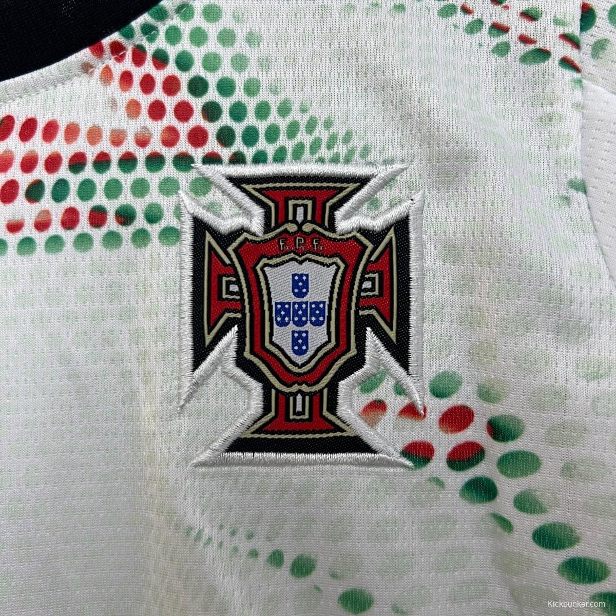 2025 Kids Portugal Away White Long Sleeve Jersey