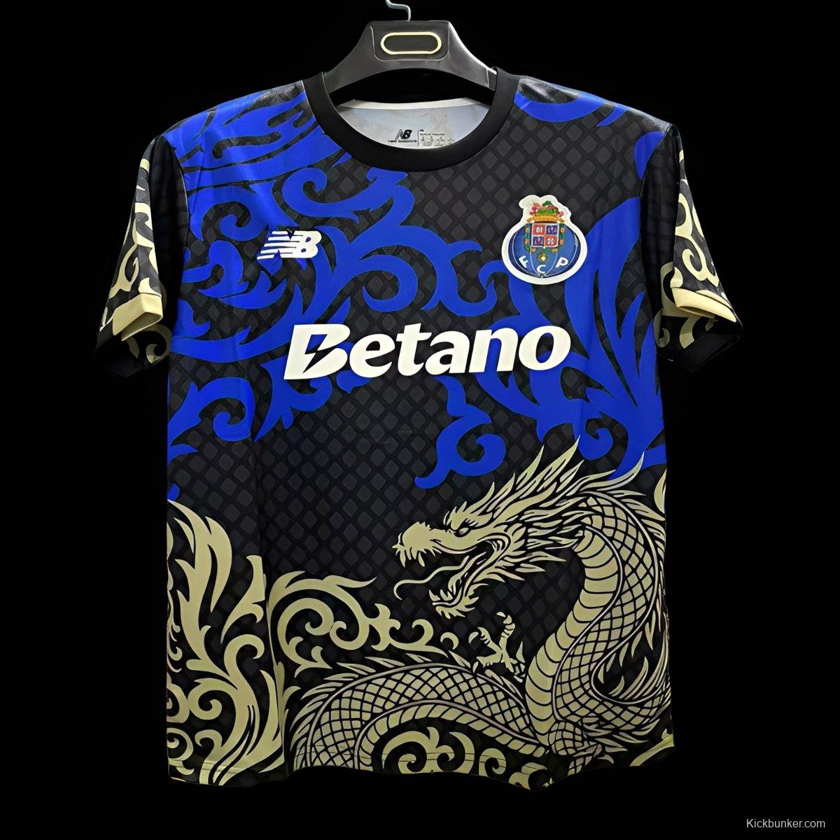 25/26 FC Porto Black with Blue Dragon and Gold Pattern Jersey