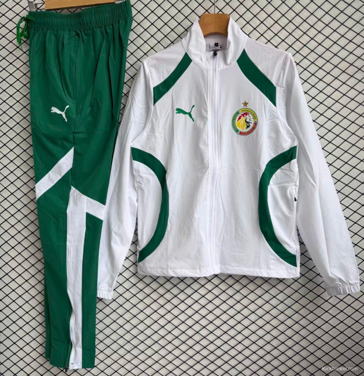 25/26 Senegal National Team White with Green Full zipper Jacket Tracksuit+ long pants