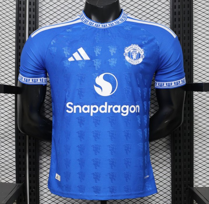 Player Version 26/27 Manchester United Blue with All-Over Devil Jacquard Pattern Jersey