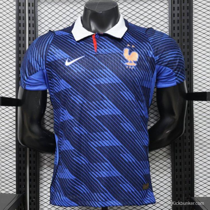 Player Version 2026 France Home Blue with Diagonal Brushstroke Stripe Polo Collar Jersey