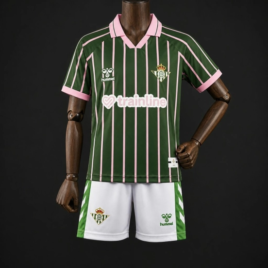 26/27 Kids Real Betis Balompié Dark Forest Green with Pink Pinstripe  Polo Collar Special Edition Jersey