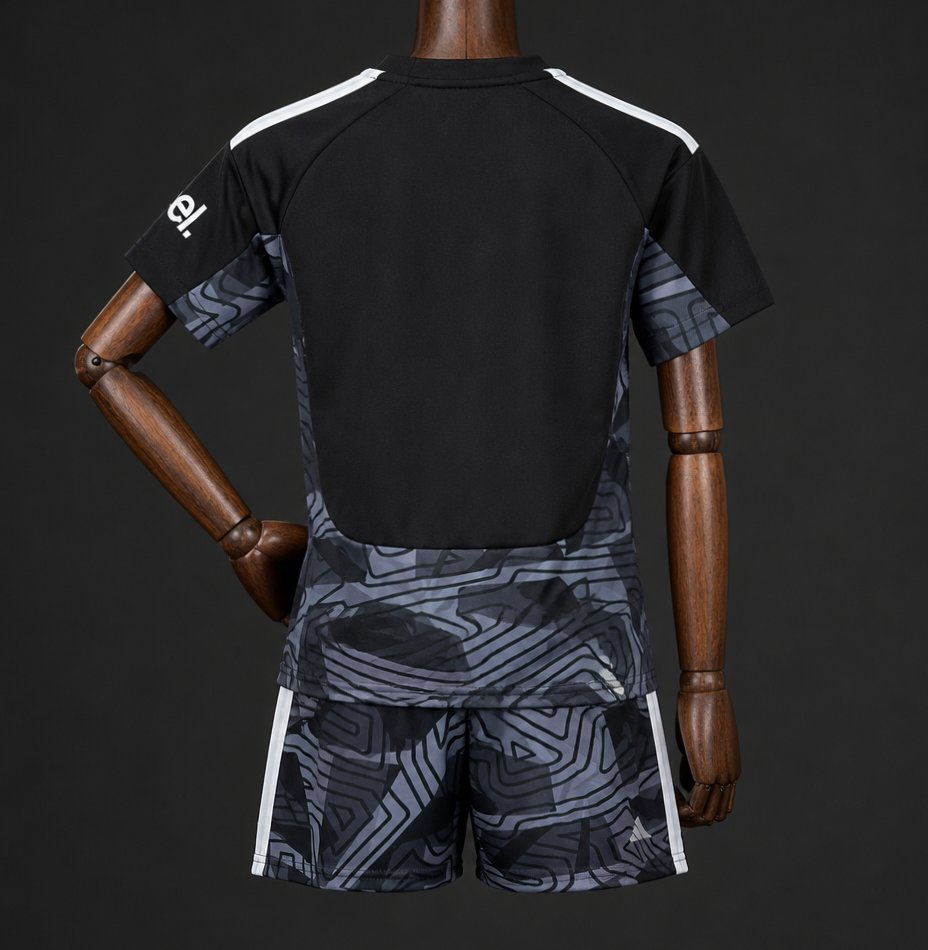 26/27 Kids Arsenal Black with Dark Grey Geometric Contour Pattern Goalkeeper Jersey Set