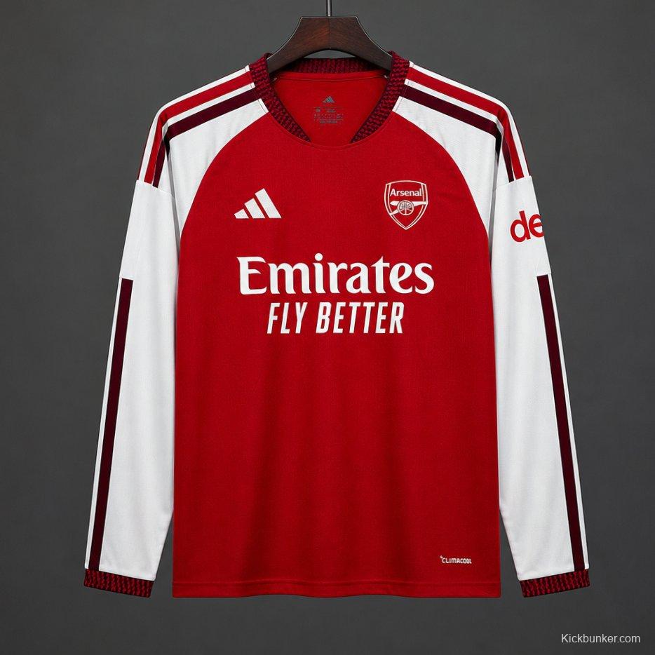 26/27 Arsenal Red with White Long Sleeve Home Jersey