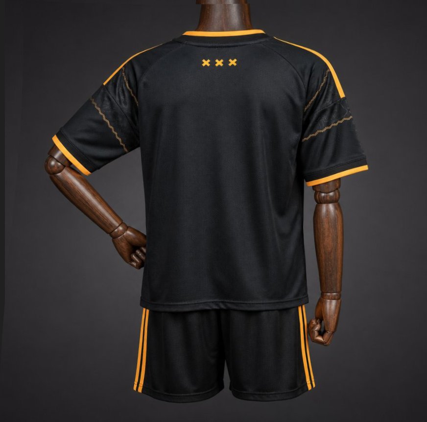 Kids 26/27 Ajax Black & Gold Away Jersey Kit