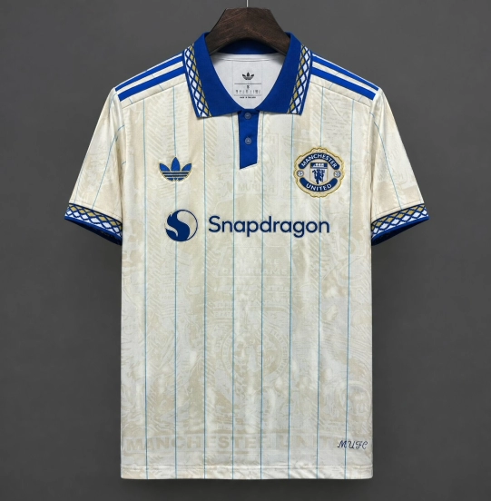 26/27 Manchester United Special Beige Vertical Stripes Collage Graphics Jersey